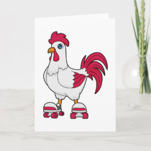 Cartão Galo no patins em linha com patins de rodas