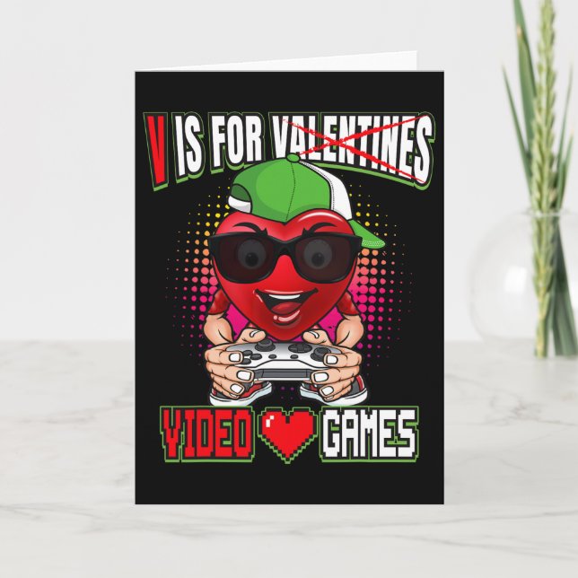 Cartão Gamer Boys Teen Valentines Day V Is For Video Game (Frente)