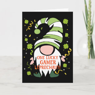 Cartão Gamer Divertido Dia de São Patrício Gnomo Sortudo