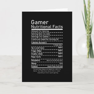 Cartão Gamer Nutritional Facts Funny Gaming Console Gift