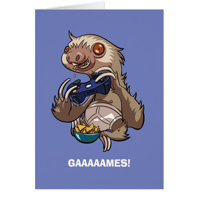 Cartão Gamer Sloth Comendo Nachos em Cartografia de Cueca (Frente)