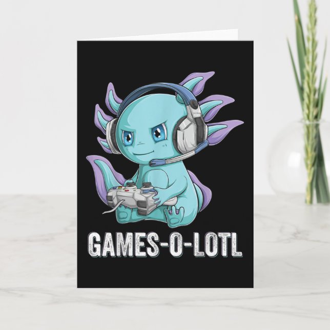 Cartão Gamesolotl Axolotl Video Gamer Kawaii Meninos anim (Frente)