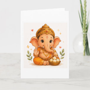 Cartão Ganesha Fofo com Modak Ganesh Chaturthi