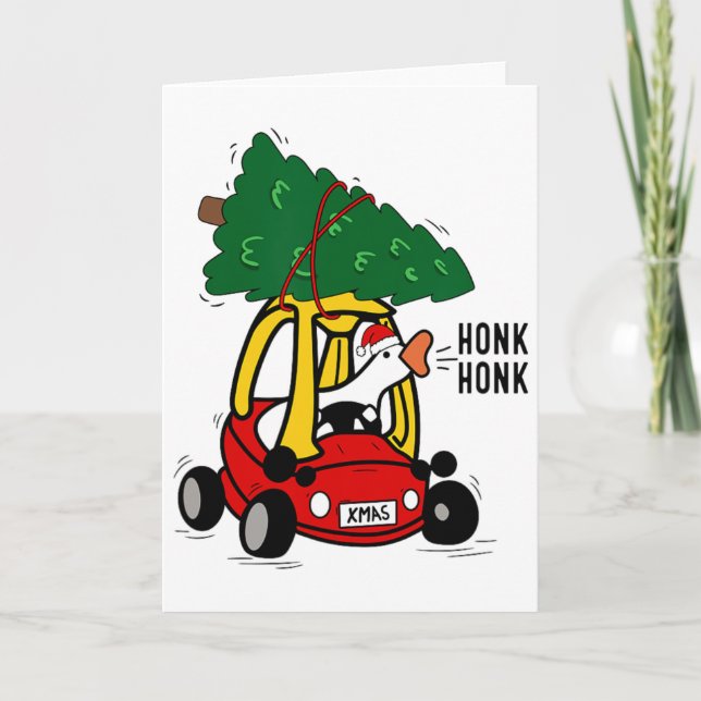 Cartão Ganso Bobo Dirigindo Carro de Brinquedo Com Árvore (Frente)