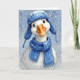 Cartão Ganso Branco de Natal com Cachecol Azul