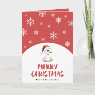 Cartão Ganso Pato de Natal Personalizado em Aquarela