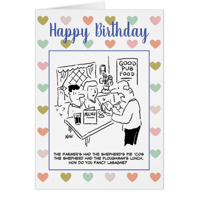 Cartão Garçom no Pub Pergunta se os clientes Rico Lasagna (Frente)