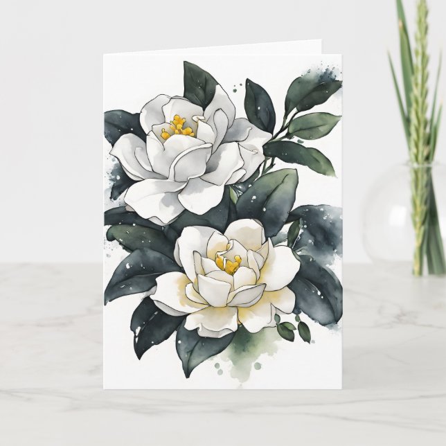 Cartão Gardenia - Flores aquarela (Frente)