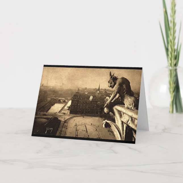 Cartão Gárgula Notre Dame, vintage 1912 de Paris France (Frente)