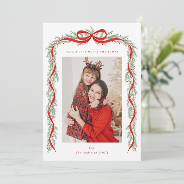 Cartão Garland with a bow (Em pé/Frente)