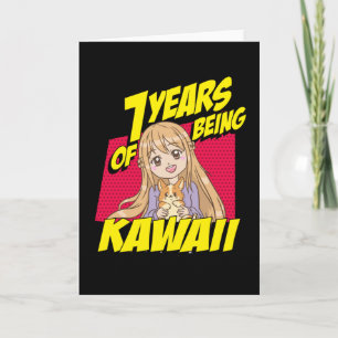 Cartão Garota 7 de Aniversário 7 Anos De Ser Kawaii