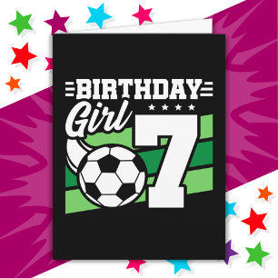 Cartão Garota 7 de aniversário de 7 anos de futebol