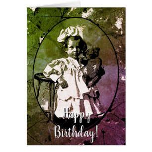 CARTÃO GAROTA ADORÁVEL COM PORTA DE URSO DE 1900