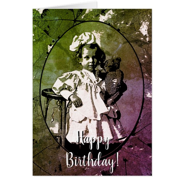 CARTÃO GAROTA ADORÁVEL COM PORTA DE URSO DE 1900 (Frente)