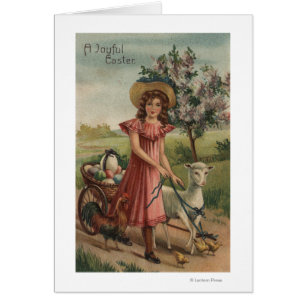 Cartão Garota Andando Lamb, Pintinho e Galeria