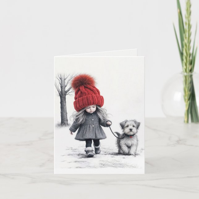 Cartão Garota Andando Seu Cachorro (Frente)