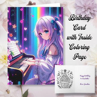 Cartão Garota Animadora Jogando Piano Personalizado Anive