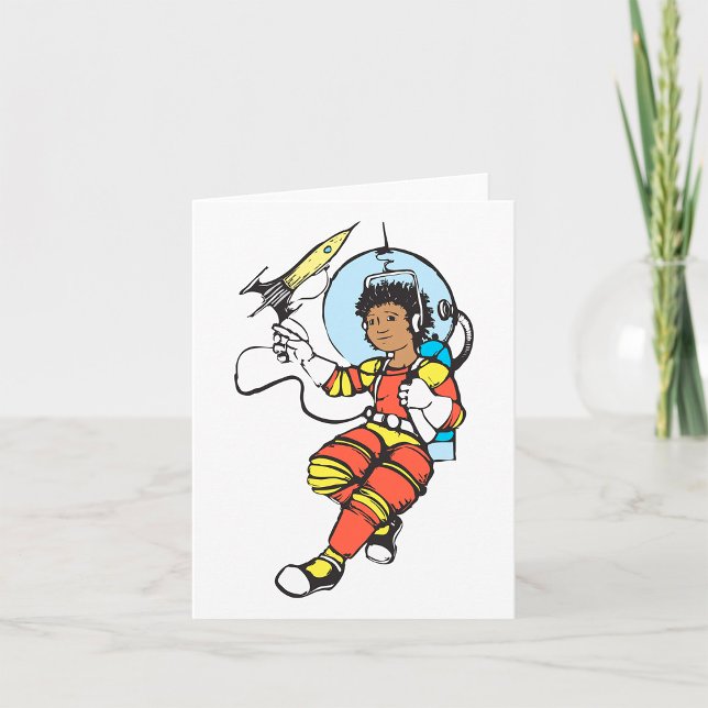 Cartão Garota Astronauta com Blaster de Foguete (Criador carregado)
