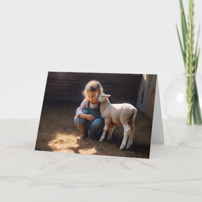 Cartão Garota Com Carneiro Para Aniversário (Frente)