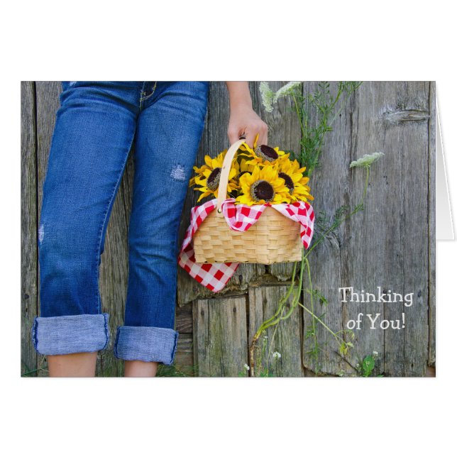 Cartão Garota com cesto de girassol (Frente Horizontal)