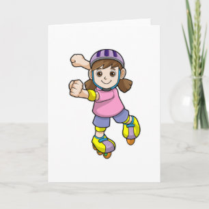 Cartão Garota como Patinadora com Patins e Capacete