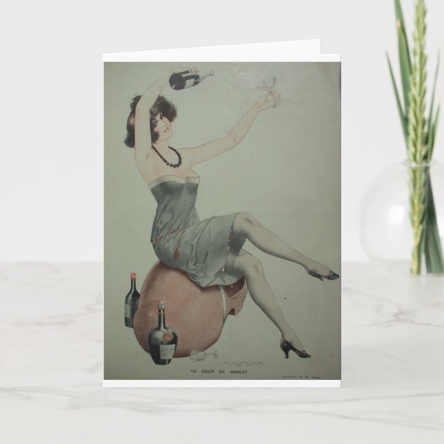 Cartão Garota da champanhe Flapper com pernas longas dos  (Frente)