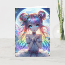 Garota de Anime Cabelo Arco-íris Cantando Fada da
