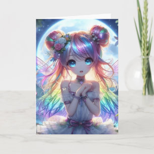 Cartão Garota de Anime Cabelo Arco-íris Cantando Fada da 