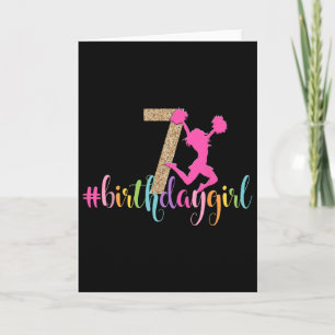 Cartão Garota de Aniversário de 7 Anos Cheerleader Arco-í