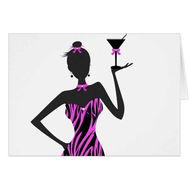 Cartão Garota de Festa Martini Zebra Rosa (Frente Horizontal)