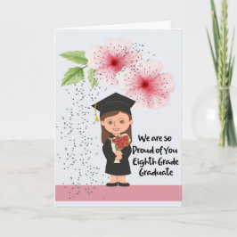 Cartão Garota de Graduação do 8º ano com Flores