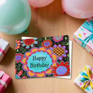 Cartão Garota Divertida Colorida Feliz Aniversário