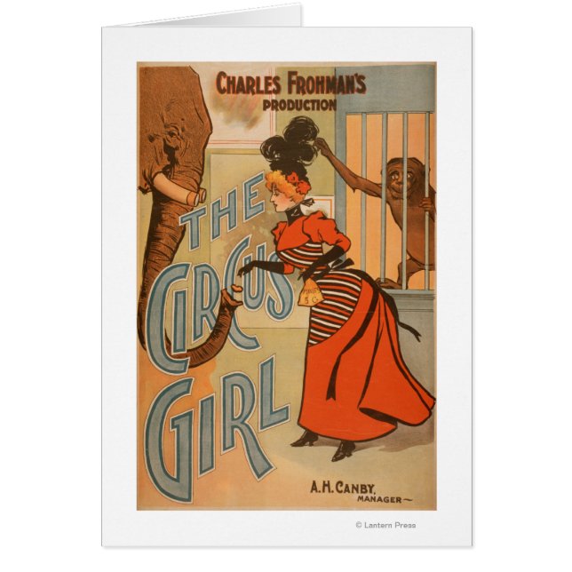 Cartão Garota do Circo - Alimentando Elefante e Macaco (Frente)