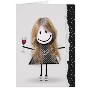 Cartão Garota do Stick de Aniversário com Vinho e Tenis