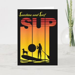 Cartão Garota do Sup Cachorro Stand Up Paddle Board Reman