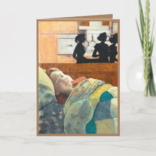 Cartão garota feliz doente na cama sendo cuidada, fique b