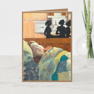 Cartão garota feliz doente na cama sendo cuidada, fique b