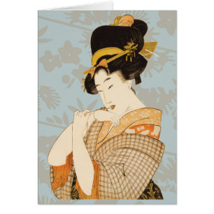 Cartão Garota Geisha Japonesa Vintage em Quimono