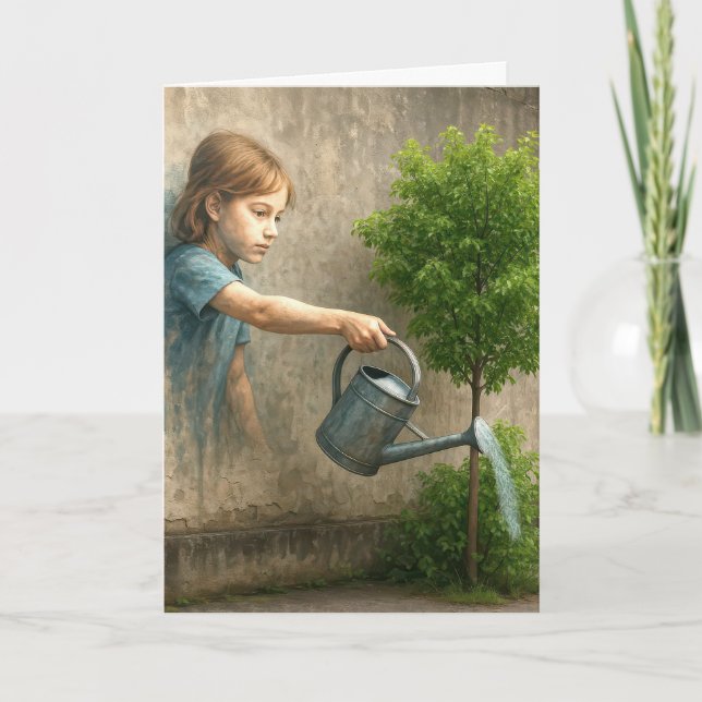 Cartão Garota Grafite pintando pensando em você (Frente)