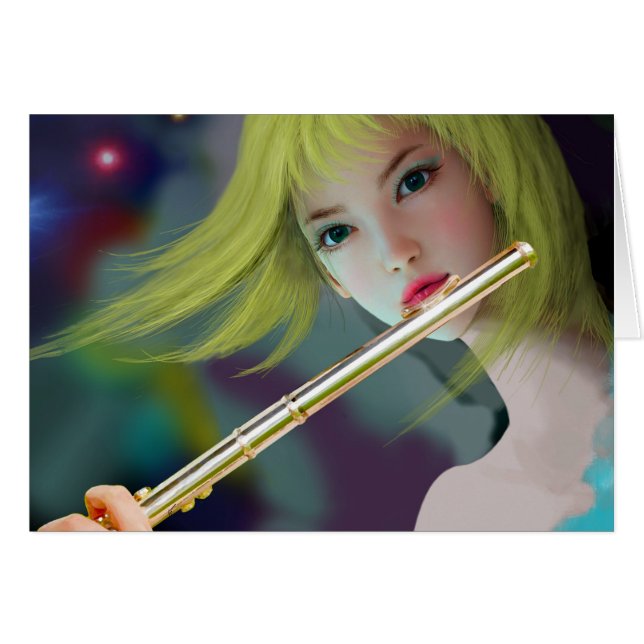 Cartão Garota Jogando Flute 2 (Frente horizontal)