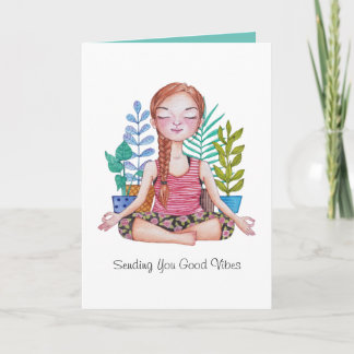 Cartão Garota Meditante Com Plantas