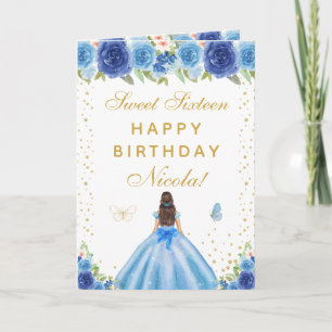Cartão Garota Morena de Cabelo Floral Azul Doce Dezesseis