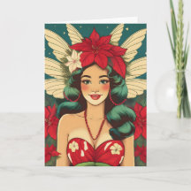 Garota Pin-Up de Natal Tropical dos Anos 50 Retrô