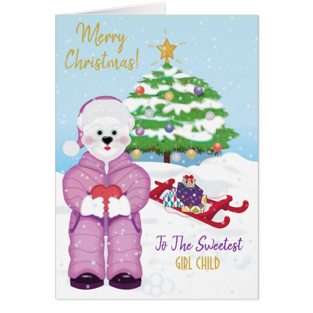 Cartão Garota Polar Bear Feriada de Natal (Frente)