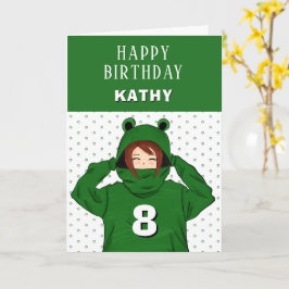 Cartão Garota Sapo Verde Hoodie Desenho Aniversário