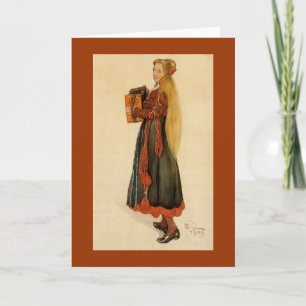 Cartão Garota Sueca Jogando Acordeão