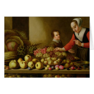Cartão Garota vendendo uvas