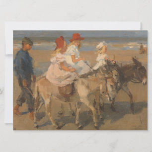 Cartão Garotas Andando Donkeys na Praia