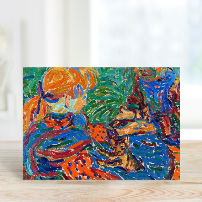 Cartão Garotas Brincando com Gatos | Ernst Ludwig Kirchne (Criador carregado)