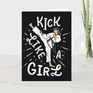 Cartão Garotas do Caratê chutam como um Taekwondo de Kick